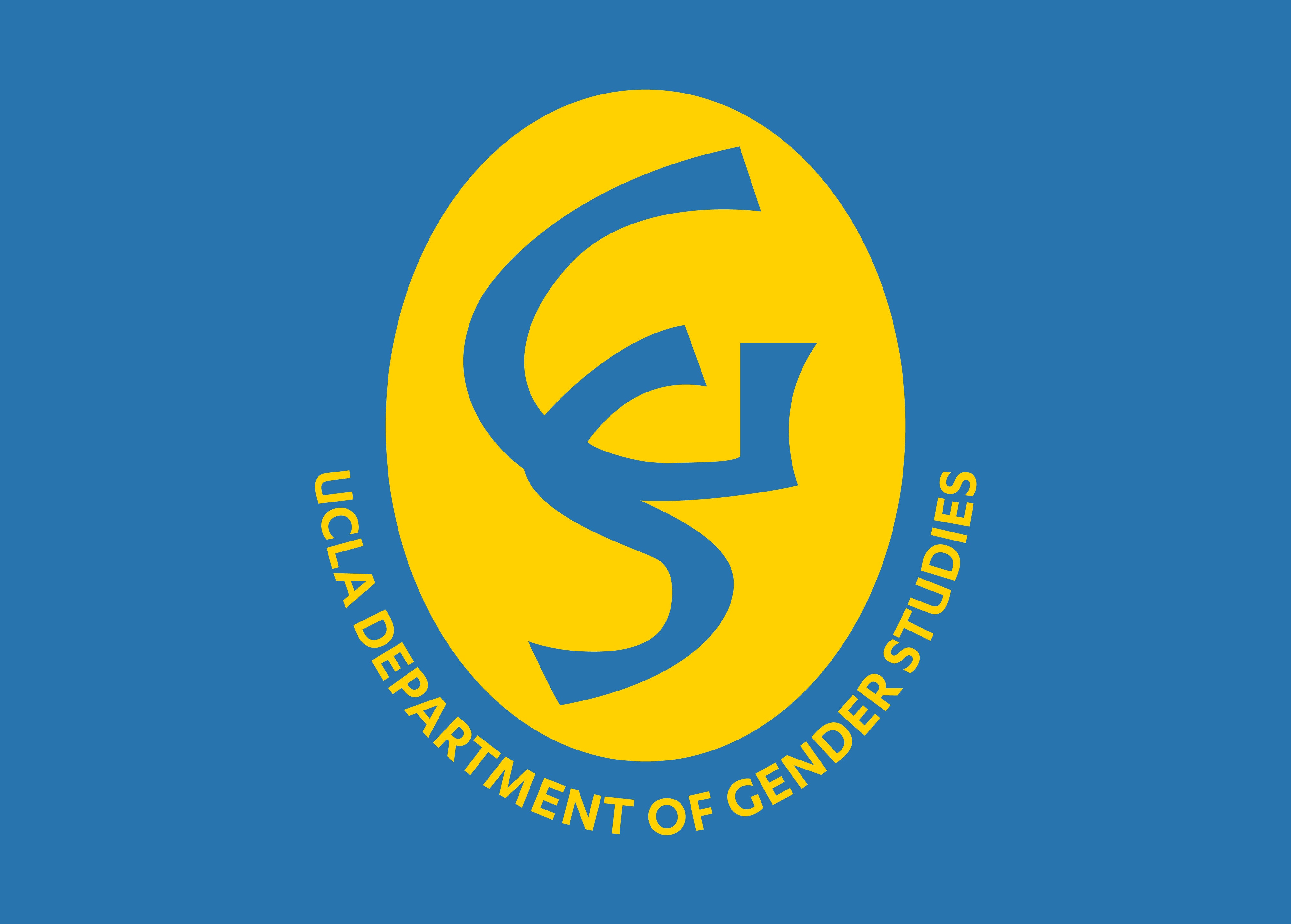 Logo for the UCLA Department of Gender Studies, featuring stylized blue 'GS' letters within a yellow oval on a blue background.