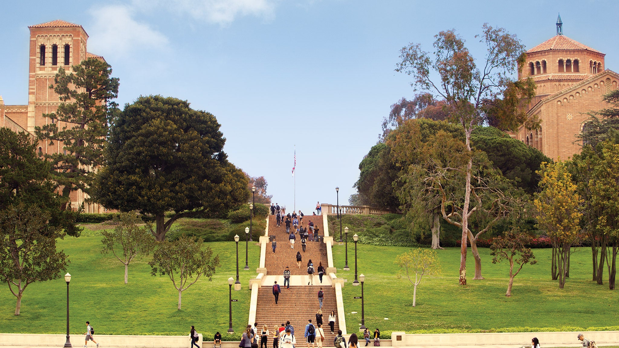Students make their way up Janss Steps, which served as the original entrance to UCLA.